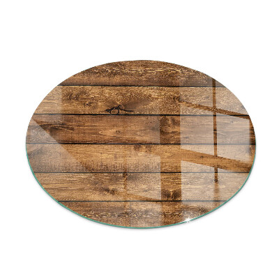 Glass fire hearth round Wooden board with grain
