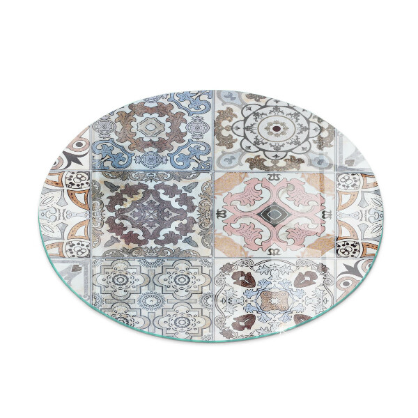 Glass hearth for stove round Mosaic patterns in tiles