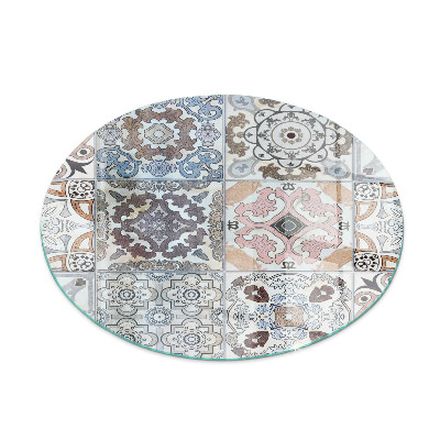 Glass hearth for stove round Mosaic patterns in tiles