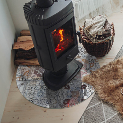 Glass hearth for stove round Mosaic patterns in tiles