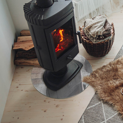 Glass fire hearth round Raw concrete texture