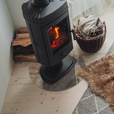 Glass fire hearth round Leaves in subtle patterns