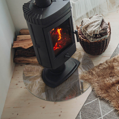 Glass fire hearth round Leaves in subtle patterns