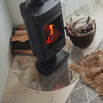 Glass fire hearth round Leaves in subtle patterns