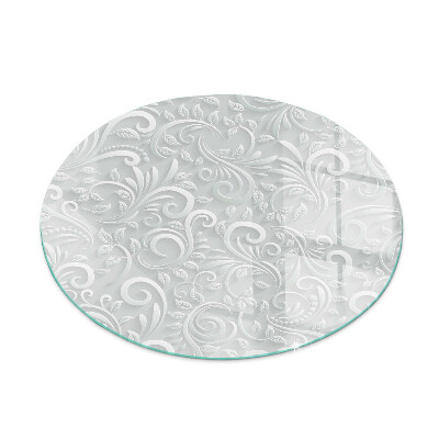 Glass hearth for stove round Elegant plant pattern