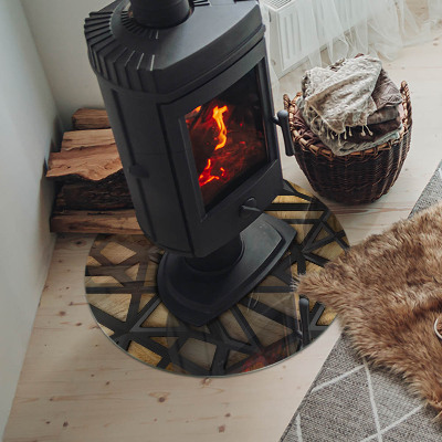 Glass fire hearth round Geometry with wood