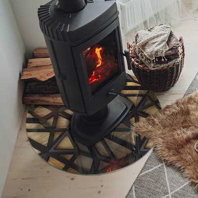 Glass fire hearth round Geometry with wood