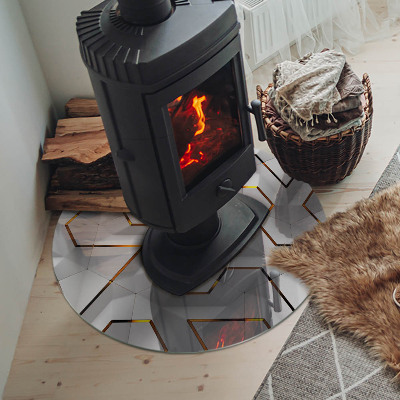 Glass hearth for stove round Geometric 3D pattern