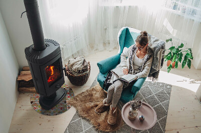 Glass hearth for stove round Polygonal patterns in a grid