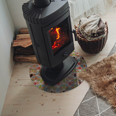Glass hearth for stove round Polygonal patterns in a grid