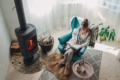 Glass hearth for stove round Polygonal patterns in a grid