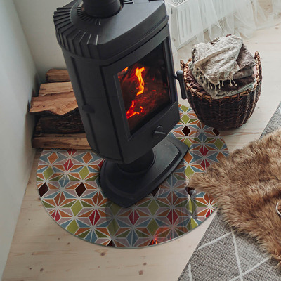 Glass hearth for stove round Polygonal patterns in a grid