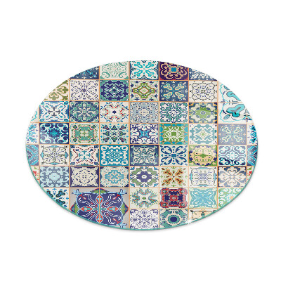 Glass fire hearth round Mosaic patterns on tiles