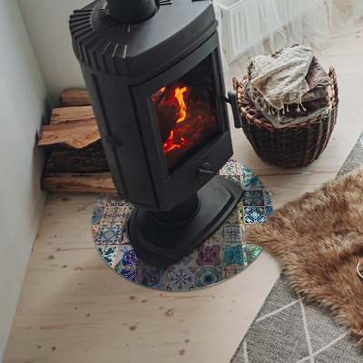 Glass fire hearth round Mosaic patterns on tiles