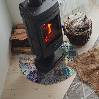 Glass fire hearth round Mosaic patterns on tiles