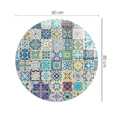 Glass fire hearth round Mosaic patterns on tiles