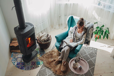 Glass fire hearth round Mosaic patterns on tiles