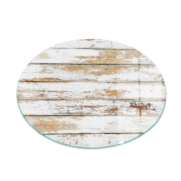 Glass hearth for stove round Damaged wooden board