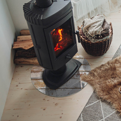 Glass hearth for stove round Damaged wooden board
