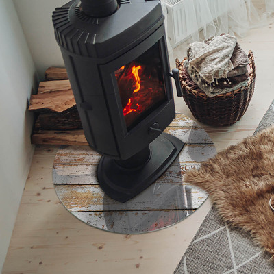 Glass hearth for stove round Damaged wooden board