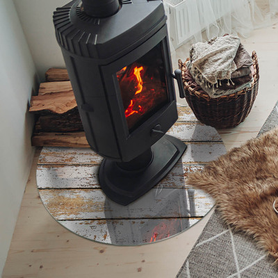 Glass hearth for stove round Damaged wooden board