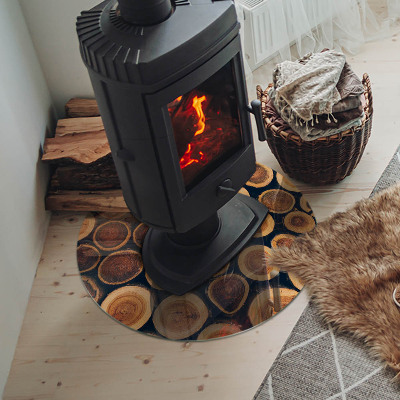 Glass fire hearth round Box with cut wood