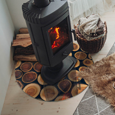 Glass fire hearth round Box with cut wood