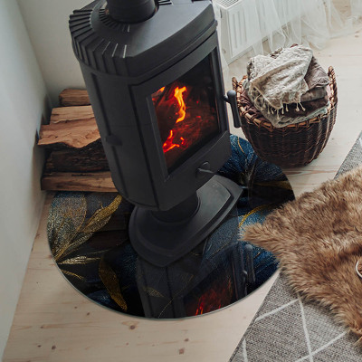 Glass fire hearth round Elegant leaves in texture