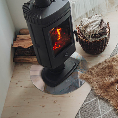 Glass hearth for stove round Abstract fluid pattern