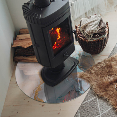 Glass hearth for stove round Abstract fluid pattern