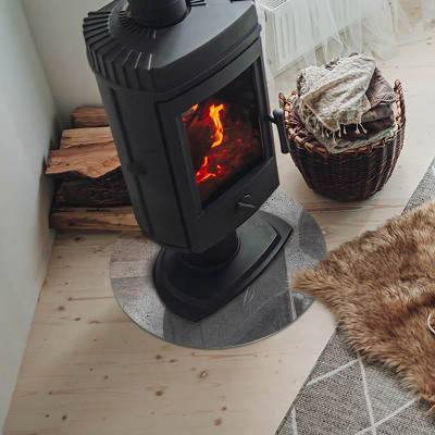 Glass fire hearth round Raw concrete texture