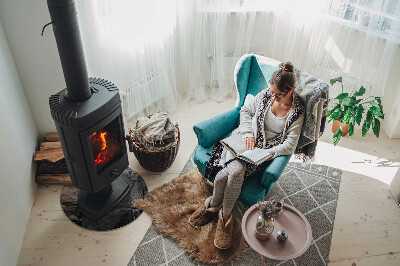 Glass hearth for stove round Natural stone pattern