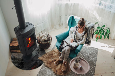 Glass hearth for stove round Natural stone pattern