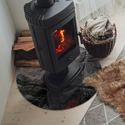 Glass hearth for stove round Natural stone pattern