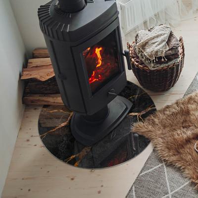 Glass fire hearth round Elegant marble with veins
