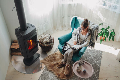 Glass hearth for stove round Natural stone pattern