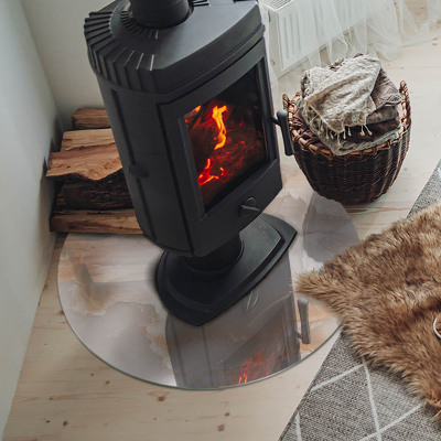 Glass hearth for stove round Natural stone pattern