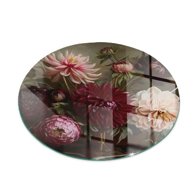 Glass hearth for stove round Flower bouquet in detail