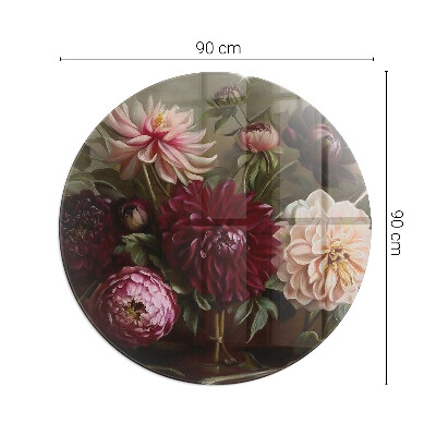 Glass hearth for stove round Flower bouquet in detail