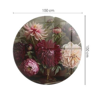 Glass hearth for stove round Flower bouquet in detail
