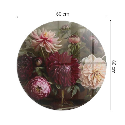Glass hearth for stove round Flower bouquet in detail
