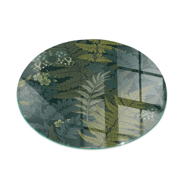 Glass fire hearth round Plant motifs with butterflies