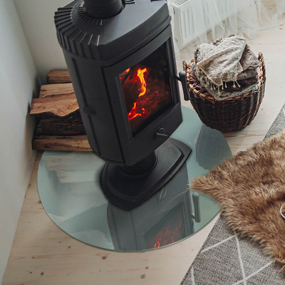 Glass fire hearth round Delicate marble pattern