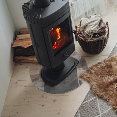 Glass hearth for stove round Natural stone pattern