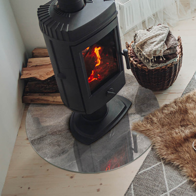 Glass hearth for stove round Natural stone pattern