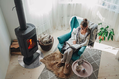 Glass fire hearth round Stone pattern with particles