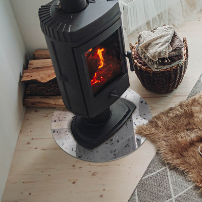 Glass fire hearth round Stone pattern with particles