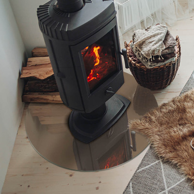 Glass fire hearth round Color Brown