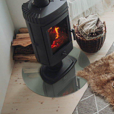 Glass hearth for stove round Color gray-green