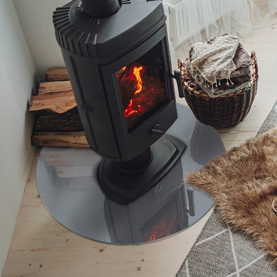 Glass hearth for stove round Color Gray
